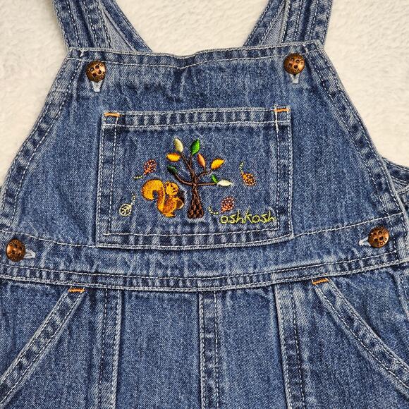 OshKosh Overalls Size 3-6 mo Vintage Fall Squirrel Embroidered Bib Style Pants - Picture 2 of 8